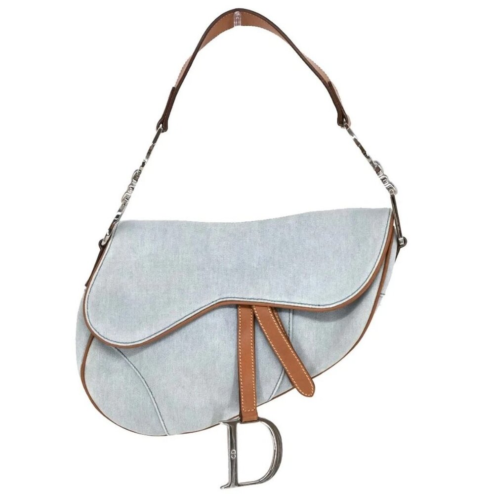 Christian Dior Light Blue Cotton Saddle Handbag RU0061 135262